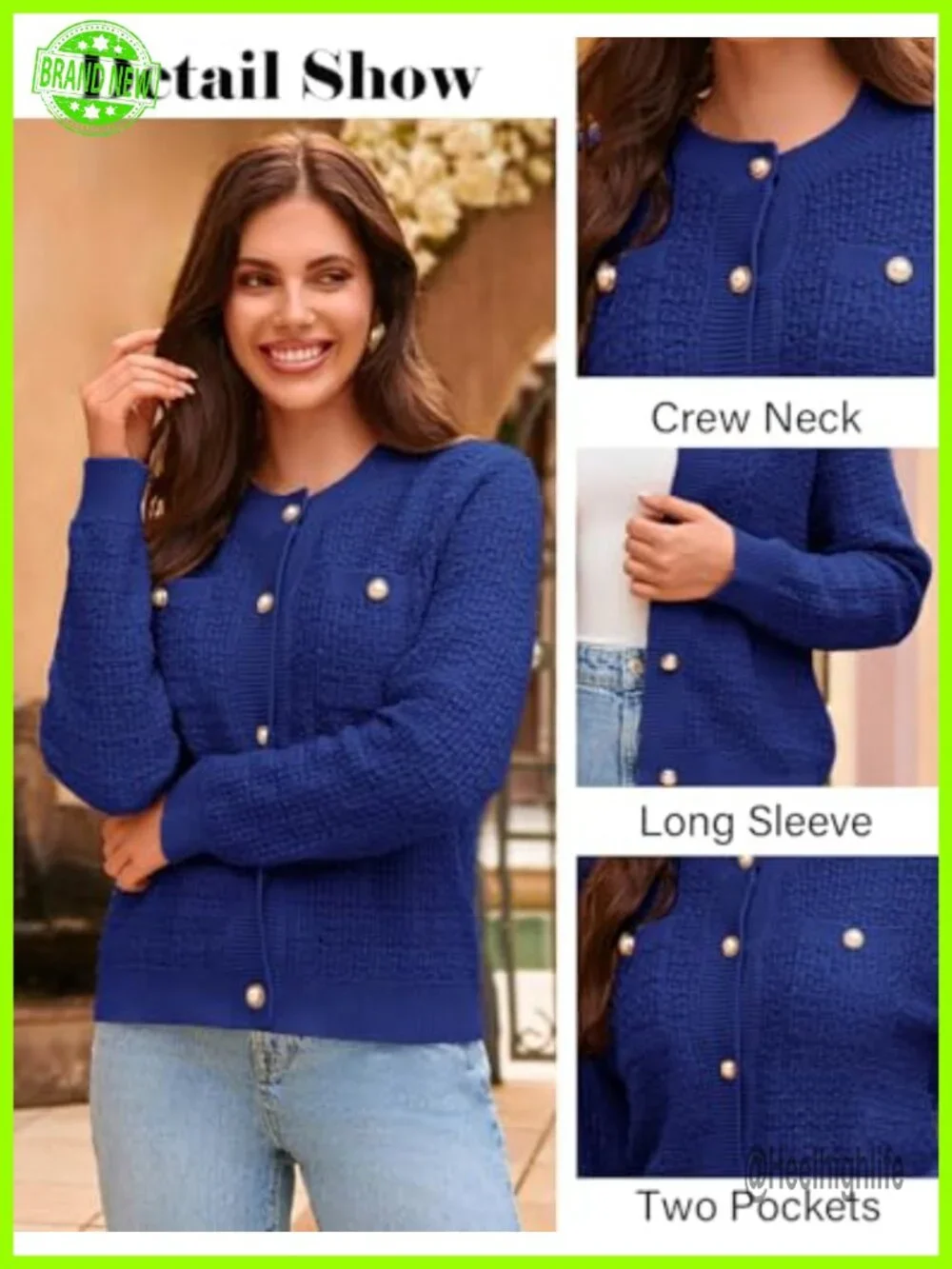 Open Front Button Down Long Sleeve Texture Knit Cardigan with Pockets